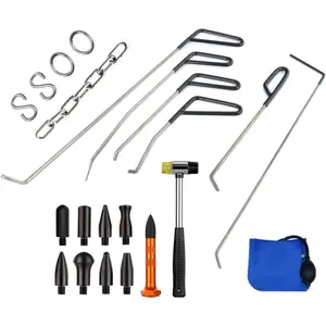 LadyRosian Paintless Dent Repair Tool Kit Dent Removal Rods C Set Stainless Steel Tools with Accessories for Car Body Dent and Hail Damage Repair