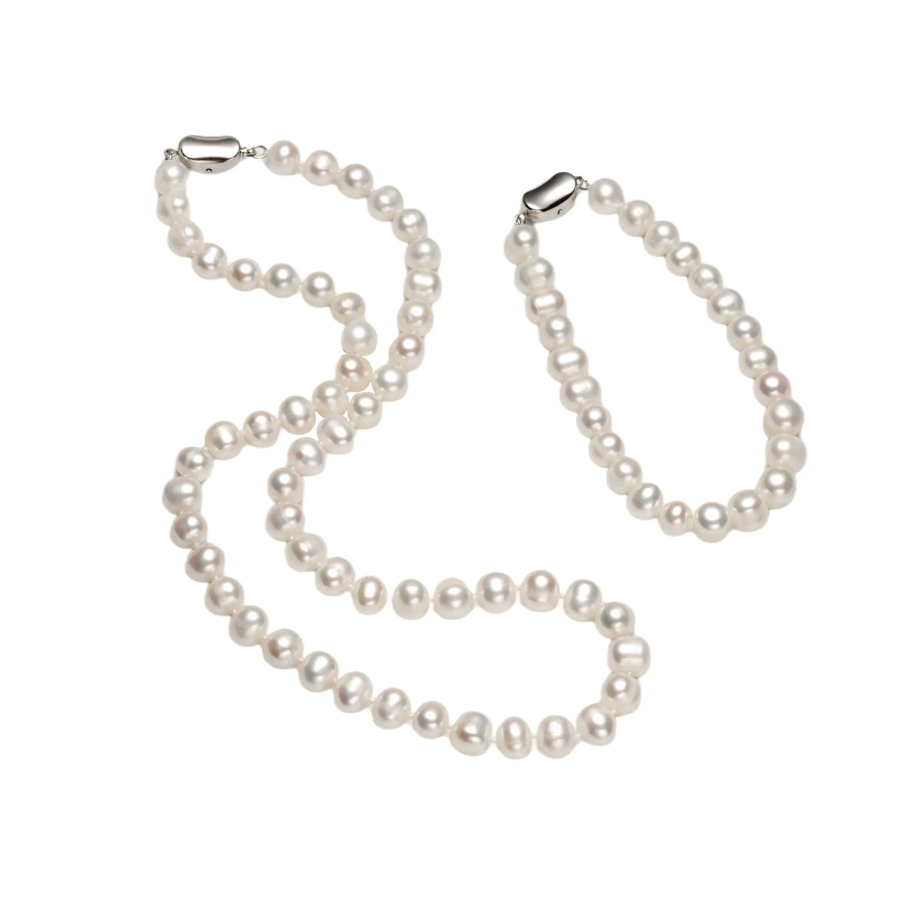Sophisticated French Chic Natural White Pearl Strand Set, Premium Genuine Pearl Choker & Bangle Set with Sleek Bean Clasp, Quiet Luxury Gift