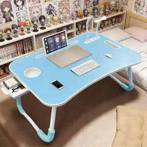 Lap Desk with Storage Drawer, Holders for Cup and Tablet, Laptop Bed Tray Table with Foldable Legs, Laptop Bed Stand, Portable Standing Table for Sofa Couch Floor
