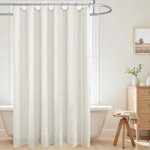 KOUFALL Extra Long Shower Curtains 84 Inch Length for Bathroom Waterproof XLong Duck Cloth Rustic Fabric Elegante Linen Shower Curtain Liner Set with Hooks