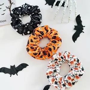 New Halloween Funny Pumpkin Skull Ghost Hand Print Large Elastic Hair Tie High Elasticity Hair Rope Festival Costume Hair Accessory
