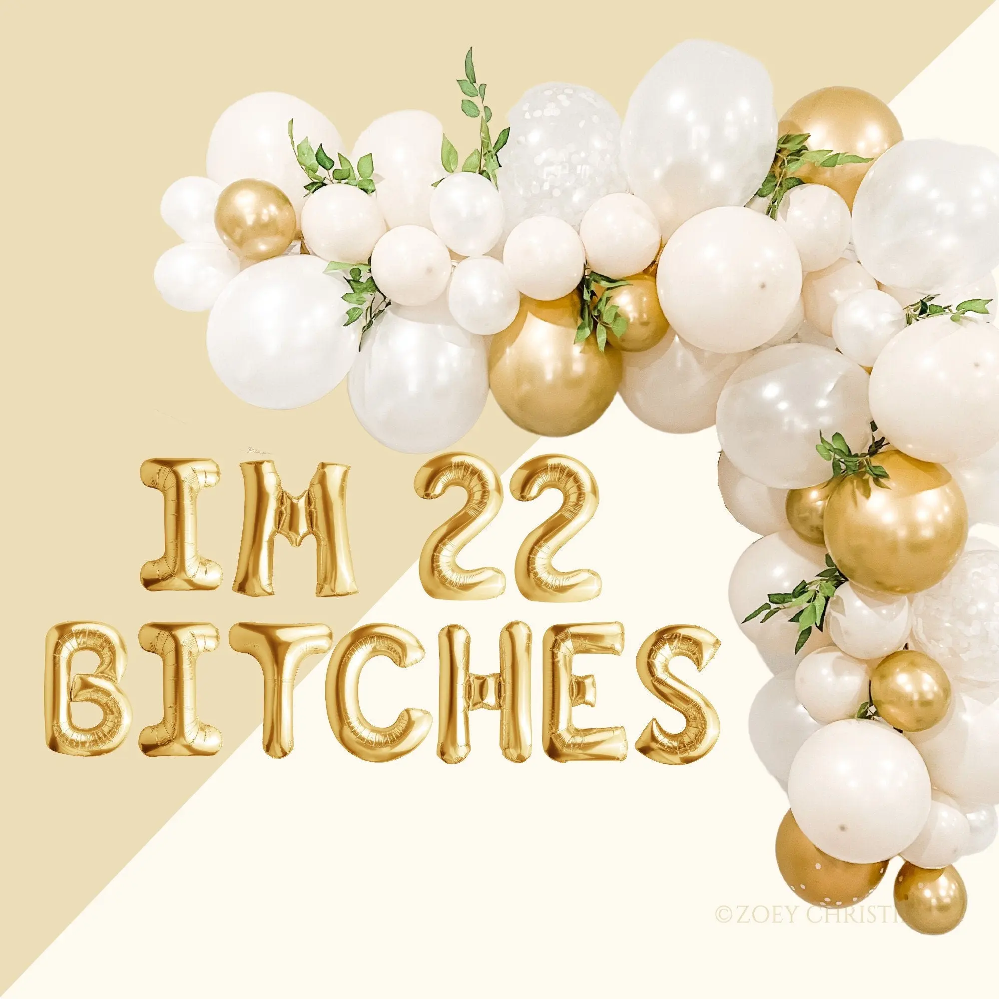 22nd Birthday Balloon Kit – "I’m 22 Bitches" Foil Letters & Balloon Garland