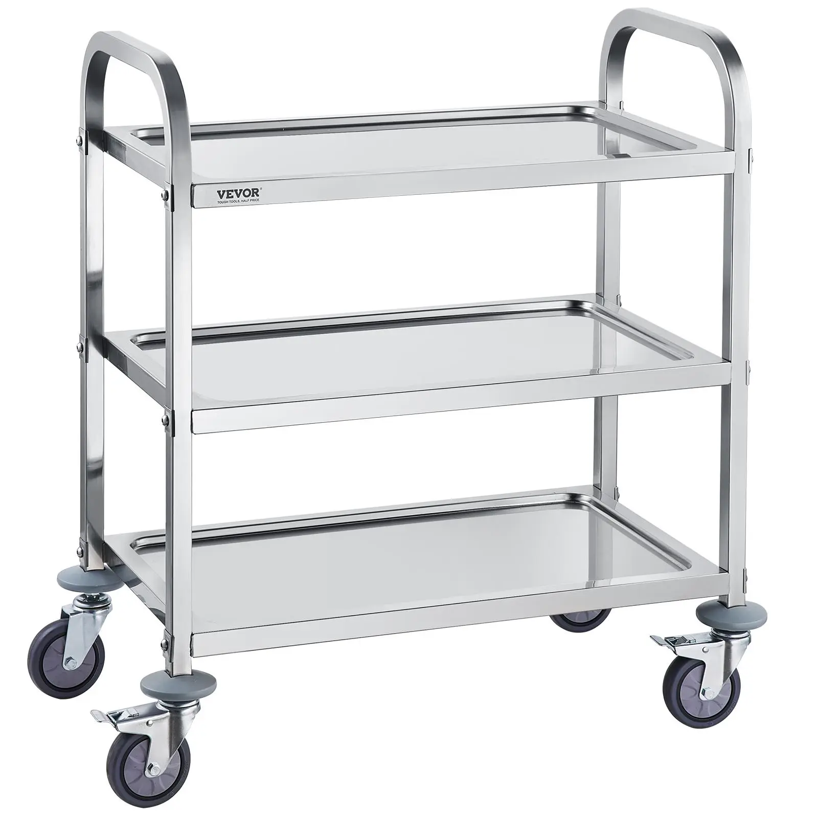 【Summerfinds】VEVOR Stainless Steel Cart 3 Layers Lab Utility Cart 400 lbs Weight Capacity, Medical Cart with Lockable Universal Wheelsfor LabClinicKitchenSalon