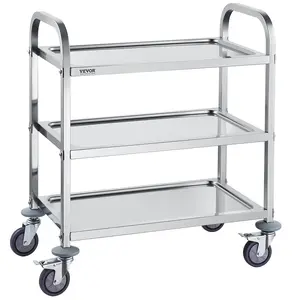 【fathersdaygift】VEVOR Stainless Steel Cart 3 Layers Lab Utility Cart 400 lbs Weight Capacity, Medical Cart with Lockable Universal Wheelsfor LabClinicKitchenSalon