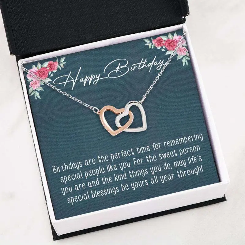 Best Friend Necklace, Happy Birthday Necklace “ Interlocking Hearts Necklace, Friendship necklace, matching sets, BFF gifts, meaningful jewelry, best friend forever