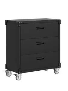 Metal Storage Cabinet with 3 Drawers, Heavy Duty Mobile Rolling Tool Cabinet, Lockable Utility Cabinet for Garage, Workshop, Home, Office, Warehouse, Black
