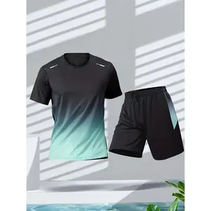 2pcs Top + Shorts Suit Men's Fitness Clothes Quick-dry Ice Short-sleeved Shorts T-shirt Badminton Basketball Football Running Set