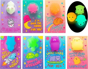 JOYIN 28 Pack Valentines Day Gift Cards with Cute Kawaii Mochi Squishy Toy to Squeeze, Glow in The Dark Stress Relief Fidget Toy for Kids, Classroom Exchange Prizes Valentine Party Favor Toys