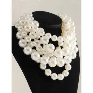 Vintage Elegant Multi-Layer Plastic Faux Pearl Necklace for Women, Perfect for Evening Parties, Gifts, Daily Wear