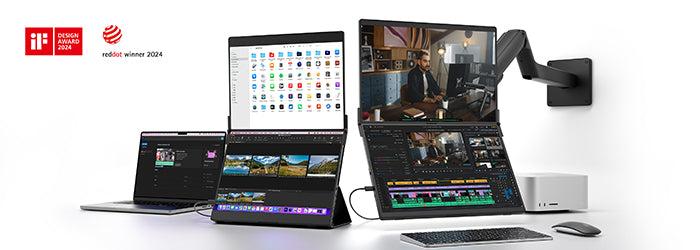 JSAUX FlipGo 16" Portable Touchscreen Monitor, Dual IPS, Built-in HUB, Magnetic, One Cable Dual Display, Slim & Light for Laptops.