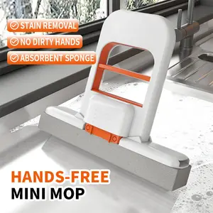 Desktop Mini Mop with Stand & Wall Hanging Storage, Hands-Free Cleaning for Kitchen Grease Bathroom Mirror Tiled Walls, Super Absorbent Sponge Removes Stains Without Dirty Hands, Compact for Multi-Surface Use, Ideal for Home Office Travel