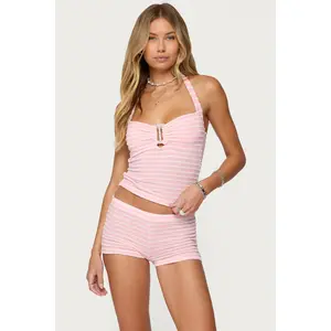 Lovina Textured Striped Halter Top