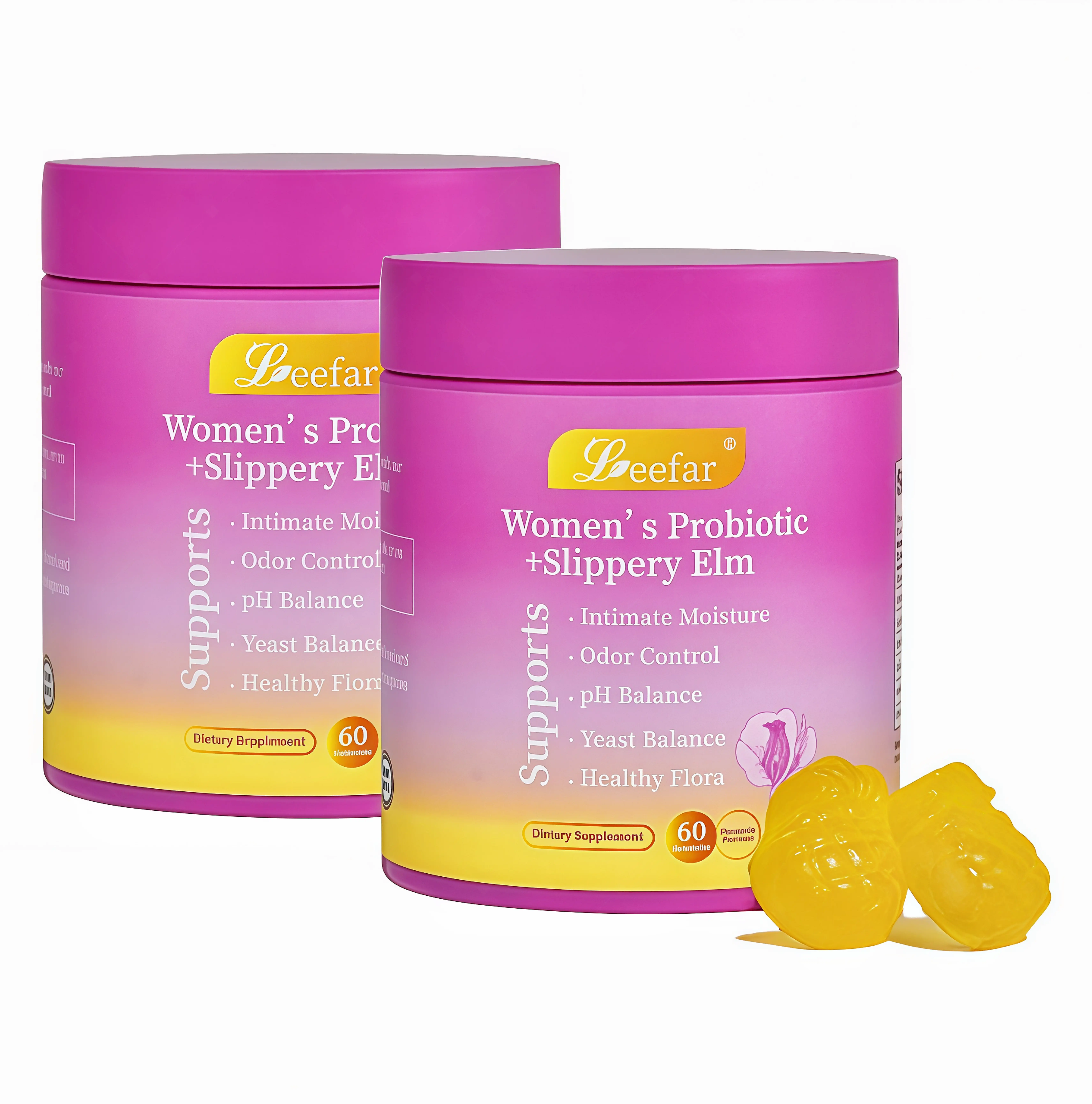 2 Pack LEEFAR Her Probiotics Gummies MV - All in One Solution with Slippery Elm and Prebiotics & Lactobacillus Probiotic Blend for Women's pH Balance and Dryness Hawaiian Pineapple Gummies Dietary Supplement