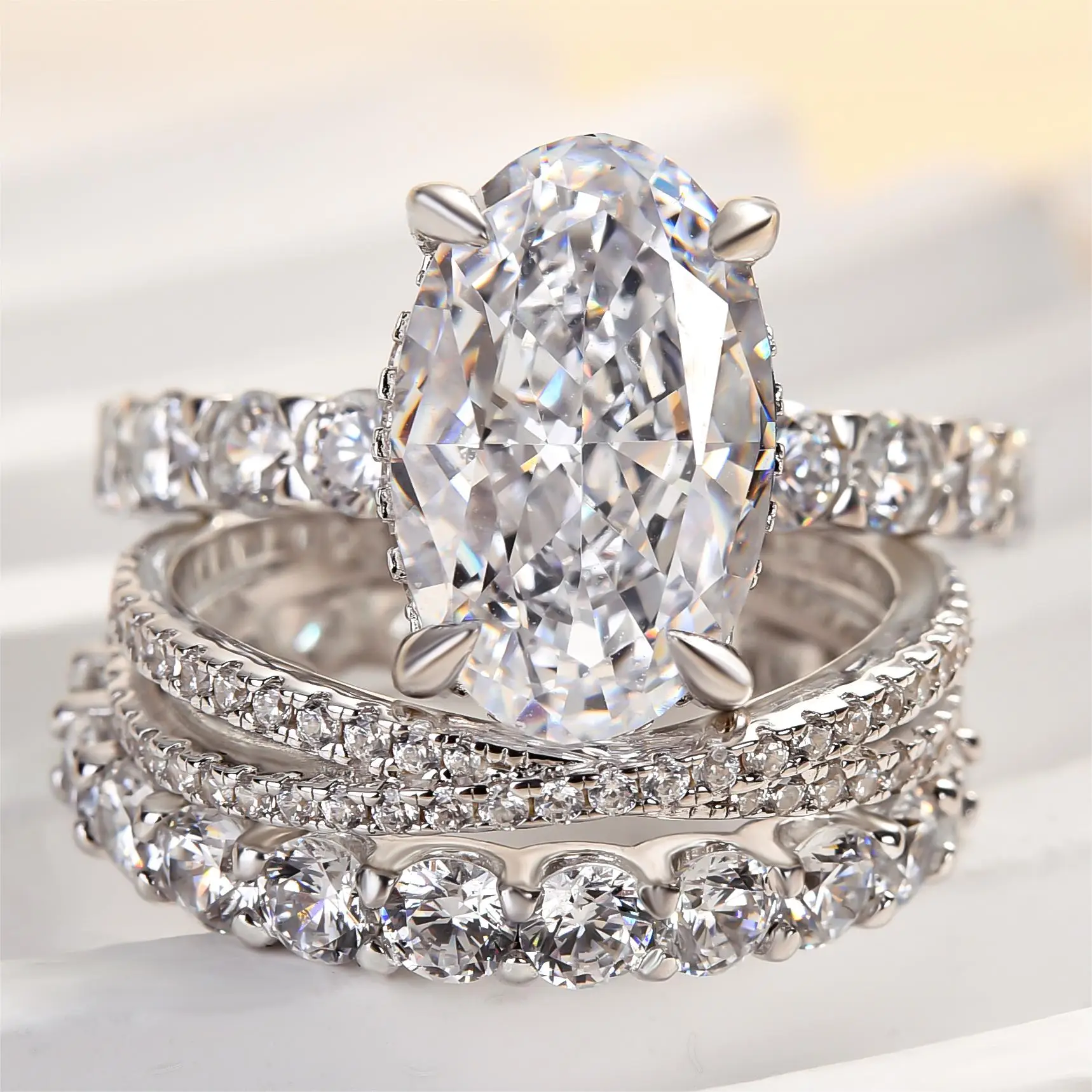 Effinny Oval Cut 4.0ct Noble 3PC Wedding Ring Set, 925 Sterling Silver Promise Ring, 5A Cubic Zirconia Anniversary Ring for Women Outdoorfun