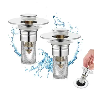 Stainless Steel Modern Bathroom Sink Stopper 1/2Counts Anti-Odor Brass Bouncing Core Pop-Up Drain Plug for Bathtub Home Goods Durable