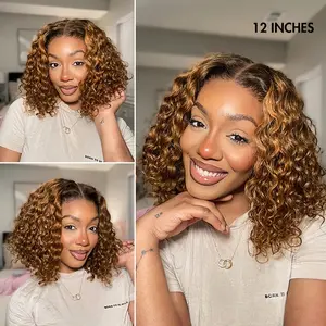 LUVME Brown Highlight Natural Black Blonde Highlight Deep Curly 5x5 Closure Pre-Cut Lace Wig Glueless Wear & Go