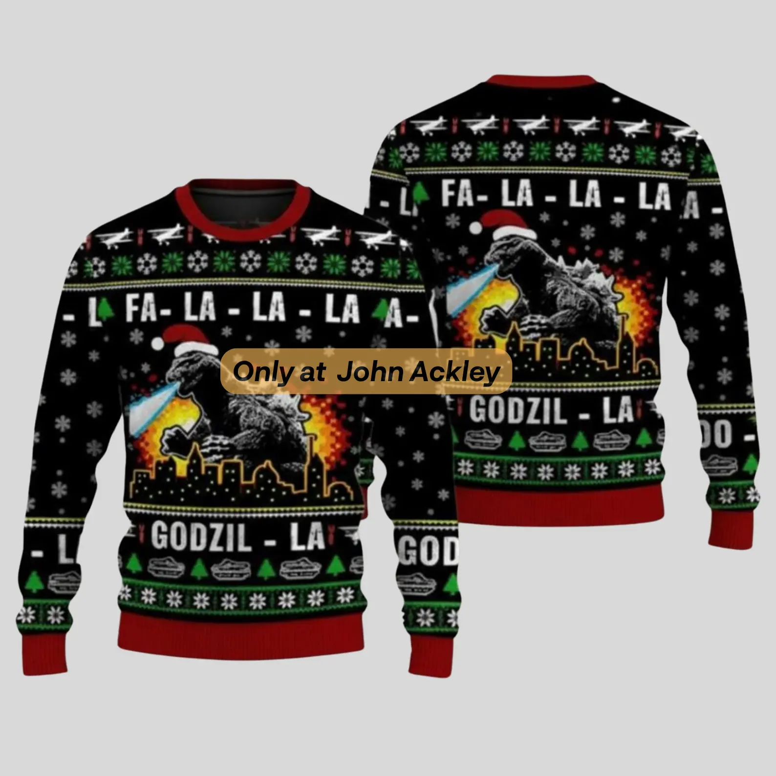 Funny Godzilla Christmas Ugly Sweater for Men Women, Funny Fa La La Holiday Sweatshirt, Monster Movie Ugly Christmas Gift Jumper Shirt