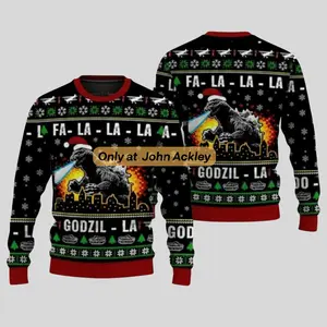 Funny Godzilla Christmas Ugly Sweater for Men Women, Funny Fa La La Holiday Sweatshirt, Monster Movie Ugly Christmas Gift Jumper Shirt