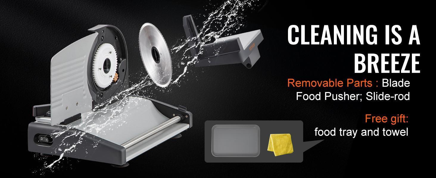 VEVOR Meat Slicer, 200W Electric Deli Slicer, with Two 7.5" Stainless Steel Removable Blade, 0-15mm Adjustable Thickness for Home Use, Food Slicer Machine for Meat Cheese Bread