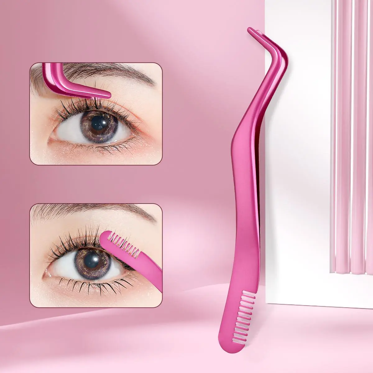 Eyelash Tweezers with Comb, 1 Count Double-ended Stainless Steel Eyelash Tweezers, Eyelash Extension Tool, Makeup Tool for Women, Eyelash Tools, Eyelash Separator Tool, Cosmetics Makeup Tools, Beauty Tool, Beauty Equipment