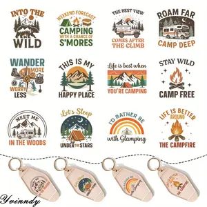 5Pcs/Set Camping Hobby Style Themed UV DTF Keychain Stickers - Waterproof Pattern, Motel And Hotel Keychain Decoation, Easy To Use