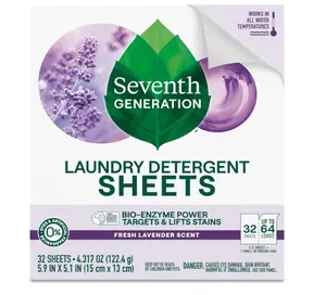 Seventh Generation Laundry Detergent Sheets, Up to 64 Loads, Fresh Lavender Scent, Removes Tough Stains, 0% Dyes and Artificial Fragrances, Safer for your family