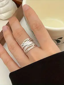 Tangled Lines Silver Open Ring Ultimate Minimalist Grunge Vibe Chef’s Kiss for Everyday Work Street Style & Stacking. Perfect Gender-Neutral Treasure Gift for Boyfriends & BFFs.