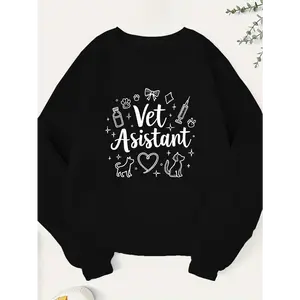 Vet Assistant Veterinary Sweatshirt - Pullover with Veterinary Icons (Heart, Syringe, Stethoscope) - Non-Stretch Fabric for Vet Techs, Assistants, Animal Lovers - Machine Washable Fall/Winter Workwear Gift