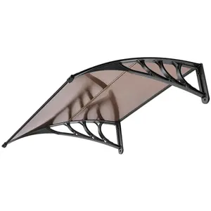 Door Awning for Exterior Entry, 40x40 Inch Brown Polycarbonate Spliced Canopy with Black Bracket, Weatherproof Awning for Doors and Windows