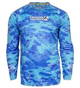 Fractal Camo Waves UV Fishing Shirt - 100% Polyester, Anti-Odour, for Fishing & Boating, Sizes S, L (14/16), 8-20