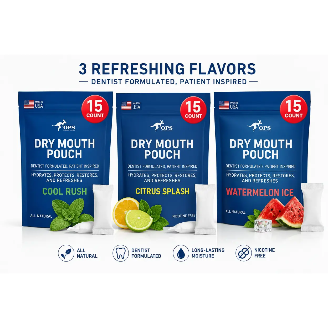 Rheo Dry Mouth Pouch   Dry Mouth Pouches, Dry Mouth Products for Natural Saliva Stimulation, All Natural & Sugar Free, Xylitol Mints Pouches for Oral Care Moisture Restore
