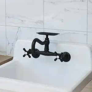 Wall Mounted Kitchen Faucet - Metal Cross Handles