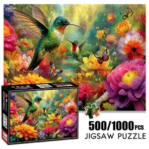 1pc 1000 piece adult puzzle 70x50cm Hummingbirds and Butterflies in Flower - Filled Scene 500 pieces paper jigsaw puzzle suitable for DIY creative games for adults and families, birthday and holiday