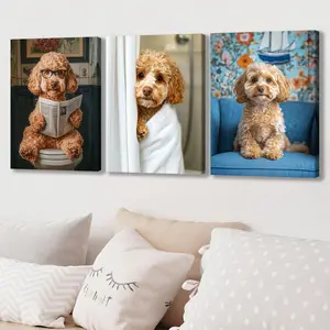 Cute  Dog     Pattern Canvas Painting with Frame, 3 Counts Modern Art Painting, Wall Art Decor for Home Living Room Bedroom Office, Ornaments
