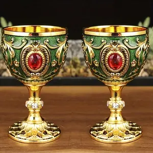 2-Count Vintage European Style Ornate Enamel & Rhinestone Goblets - Home & Party Decor Wine Cups for Weddings