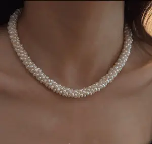 Natural freshwater pearl hand-woven caterpillar necklace collar chain 45cm