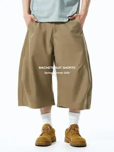 Inflation baggy pants Curved Blade Suit Shorts 2025 Spring Summer New Cleanfit Streetwear Cargo Seven-Point Casual Pants Menswear Man Beige