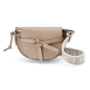 LOEWE Gate Dual Mini Saddle Bag with Bow and Adjustable Strap in Soft Calfskin for Women in Sand Color