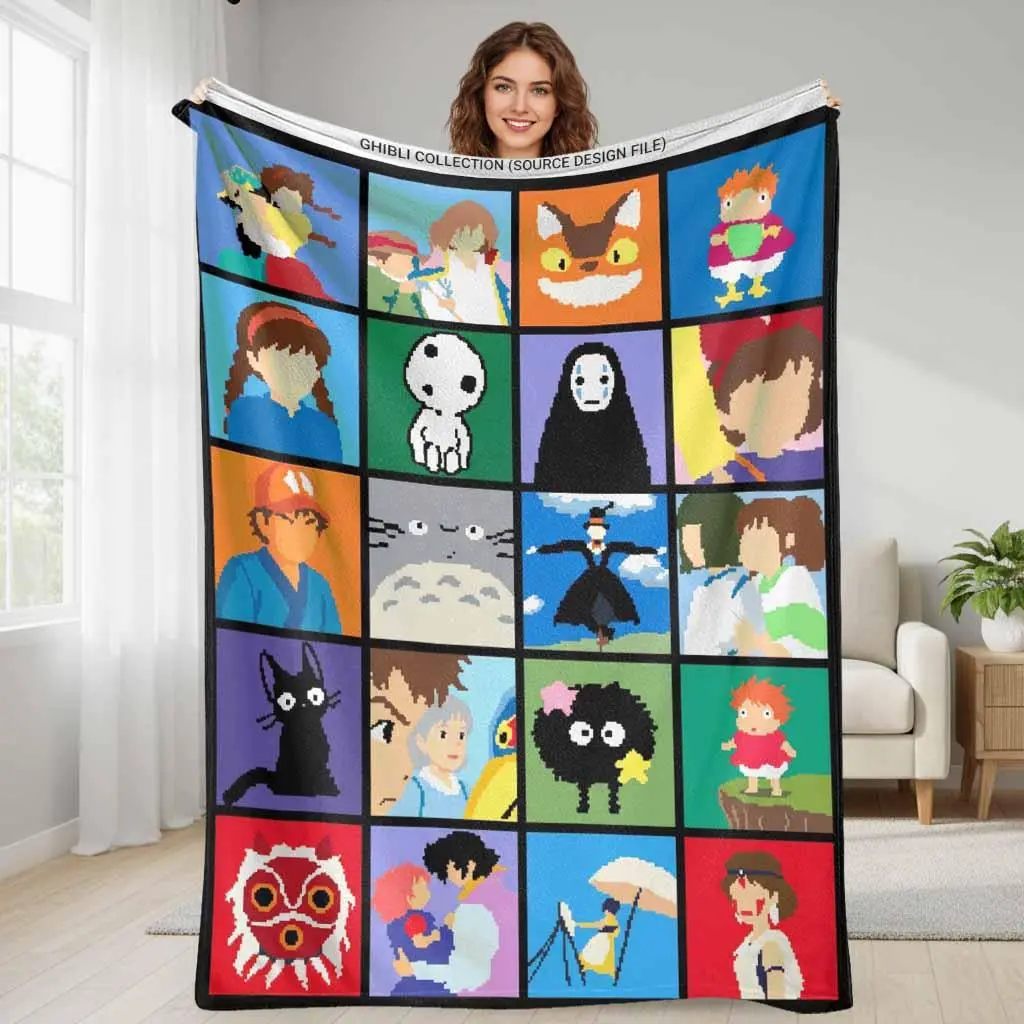 Summerwins Ghibli-Inspired Anime Manga Print Flannel Throw Blanket (60x80 in) - Soft, Breathable, Durable, Wrinkle-Resistant, Lightweight Plush, Ideal for Sofa Decoration, Office Naps, Anime Manga Print Blankets