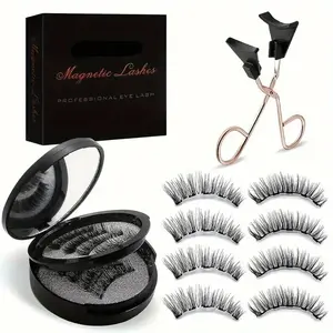 8 Pairs of Magnetic Eyelashes No Eyeliner Required - Reusable Dual Magnetic Eyelashes, Natural Look, Glue-Free 3D False Eyelashes Set with Applicator, Reusable And Waterproof, Glue-Free, Easy to Wear, Makeup Must-Have, Christmas Gift Daily Gentle