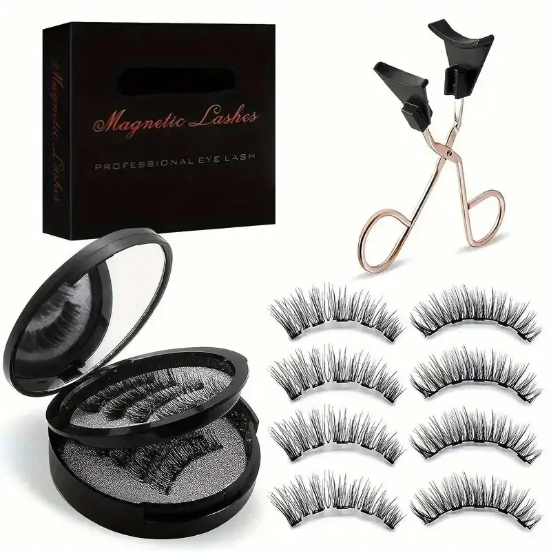 8 Pairs of Magnetic Eyelashes No Eyeliner Required - Reusable Dual Magnetic Eyelashes, Natural Look, Glue-Free 3D False Eyelashes Set with Applicator, Reusable And Waterproof, Glue-Free, Easy to Wear, Makeup Must-Have, Christmas Gift Daily Gentle