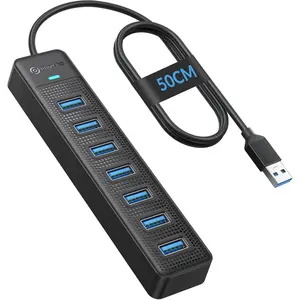 7 Port USB Hub, 1.6FT Long  Multi USB Port Hub USB Multiport Adapter USB Extension Hub USB Expander Splitter for Laptop, Compatible with All USB 3.0/2.0/1.1 Device
