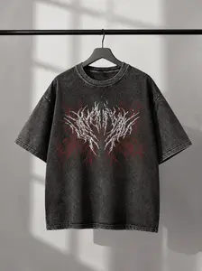 Vintage Wash Metalcore Thorn Graphic Tee for Men, Dark Subculture Y2K Streetwear, Premium Soft  Print Tops