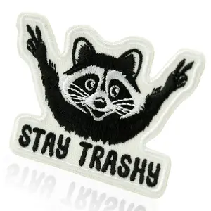 1 Count Stay Trashy Iron On Patches, Funny Meme Raccoon Patches for Trucker Hat, Backpacks, Funny Animals DIY Appliques for Clothes, Vests, Jackets, Jeans, Embroidery Design