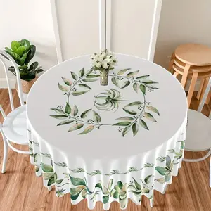 Watercolor Green Eucalyptus Wreath Waterproof Round Tablecloth Collection | Fresh Natural Botanical Design, Stain‑Resistant for Farmhouse Home, Patio & Outdoor Parties | Customizable with Unique Patterns