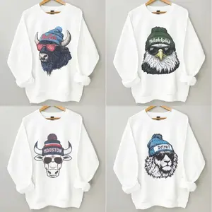 Vintage All Team Sweatshirt With Big Mascot And Graphic Sweatshirt, Unisex Crewneck Sport Classic Sweatshirt, White Menswear Soft