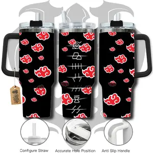 WeXAnime 40oz Stainless Steel Akatsuki Insulated Tumbler - Vacuum Insulation Temperature-Control Mug, Portable Washable Single Handle Secure Lid Leak-Proof Travel Drinkware, Otaku Gift for Iced Coffee, Temperature-Control Mugs