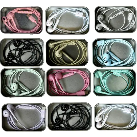 Cute Star & Polka Dot Type-C Wired Earbuds with Portable Metal Storage Box, Heavy Bass Open Semi In-Ear Headphones with Mic, Girly Aesthetic Earphones for Music & Binge Watching, Compatible with iPhone 15/16/17 Promax/Plus/E/Air/Pro