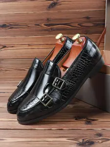 Men's Business Style Solid Color Crocodile Embossed Slip on Dress Shoes, Fashionable Pointed Toe Shoes for Work Office, Male All-match Shoes for Daily Wear