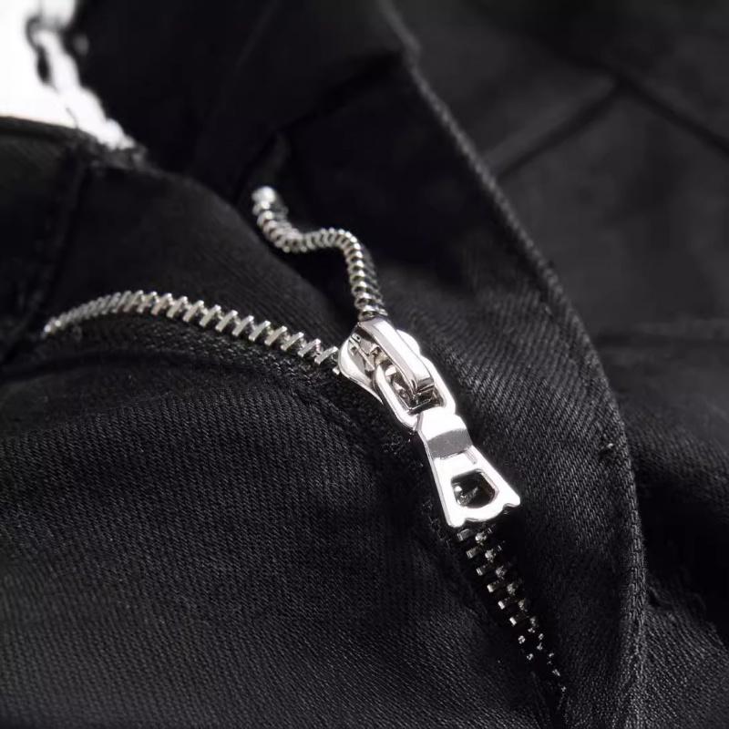 European and American High Street Black Cross Badge Rhinestone Distressed Jeans Men's Slim Fit Casual Long Pants Trendy Brand Streetwear Menswear